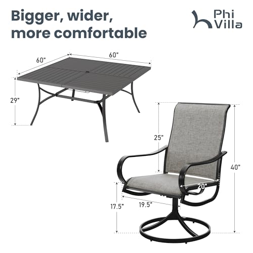 PHI VILLA 5 PCS Outdoor Patio Dining Set with Swivel Dining Chairs (Blue) and 37"x 37" Metal Steel Dining Table(1.57" Umbrella Hole)