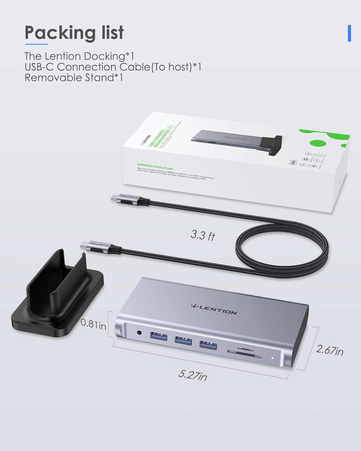 LENTION USB C Docking Station with 4K 60Hz HDMI, 100W PD, Gigabit Ethernet, Card Reader, USB 3.0, Aux Adapter for New MacBook Pro/Mac Air/Surface