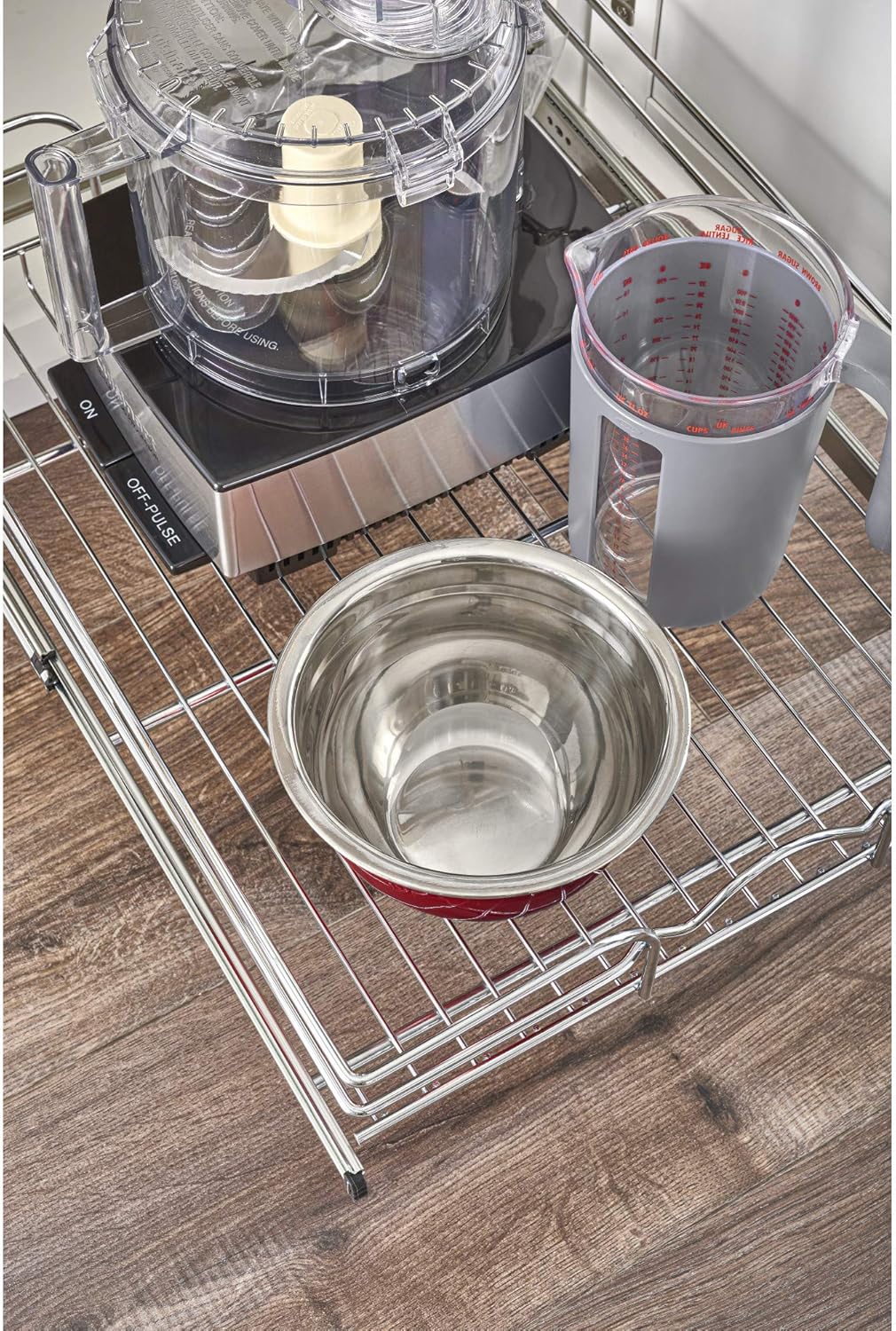 Rev-A-Shelf 5WB1-2122CR-1 21 Inch x 22 Inch Single Wire Basket Pull Out Shelf Storage Organizer for Kitchen Base Cabinets, Silver