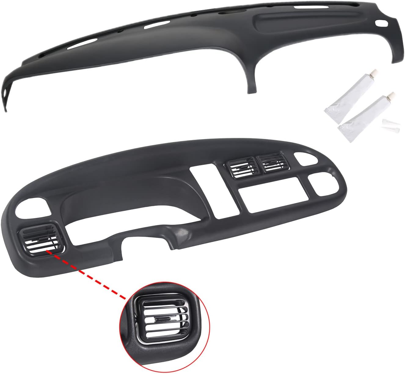 ECOTRIC Front Dash Pad Cover Overlay Dashboard Cap Compatible with 1998-2001 Dodge Ram Trucks Gray Molded Dash Bezel Protector