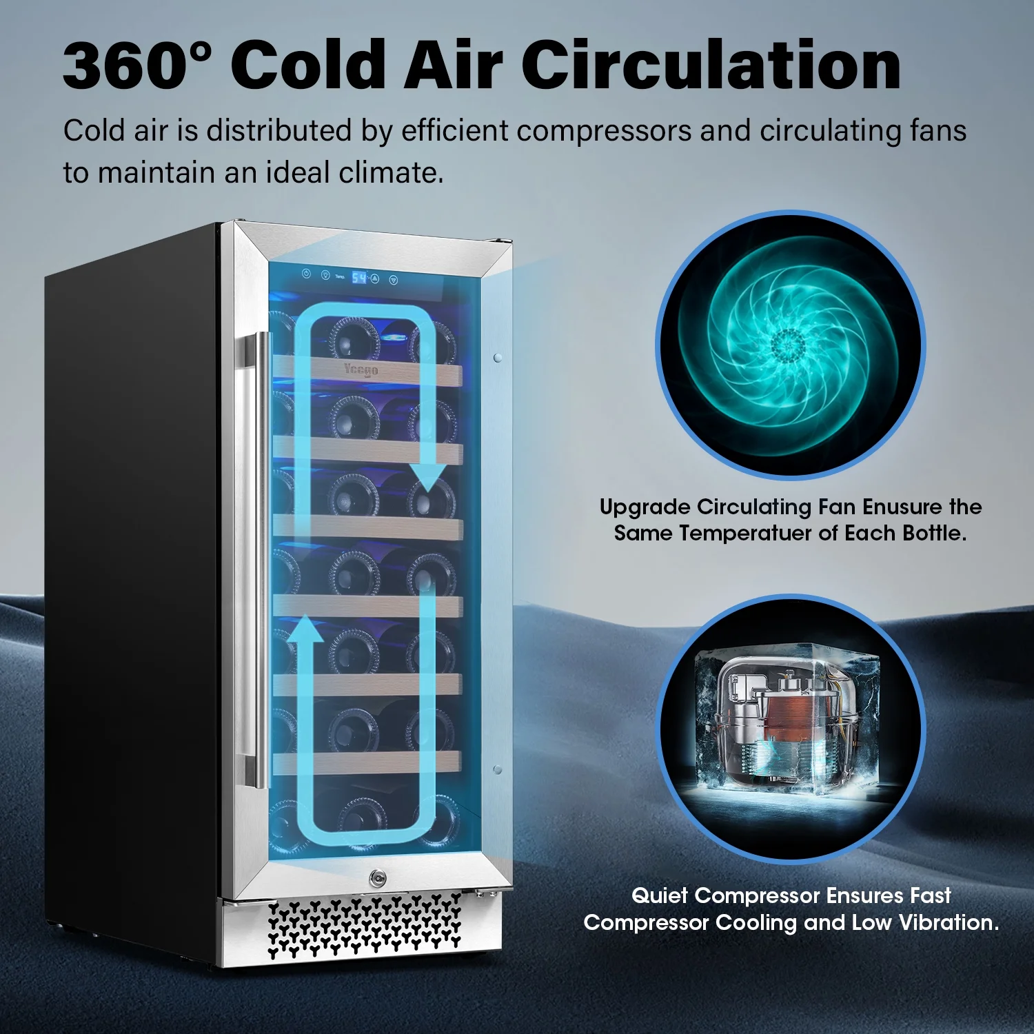 Yeego 15" Wine Refrigerator, 33 Bottle Wine Cooler with Double-Layer Glass Door, Temperature Memory and Digital Temperature Control