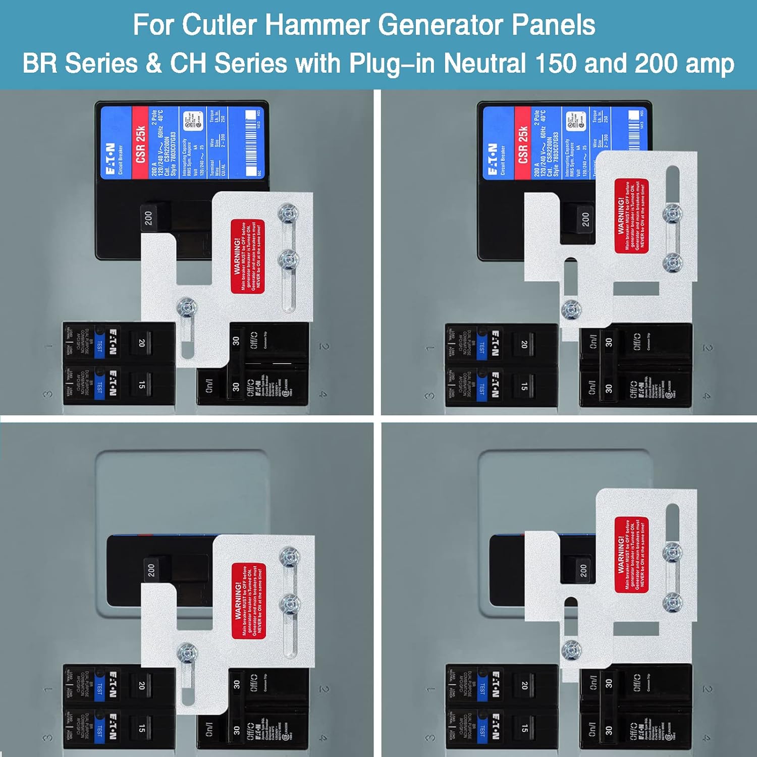 Generator Interlock Kit Compatible with Cutler Hammer BR Series 150 and 200 amp Panels, Generator Horizontal Electrical Interlock Kit