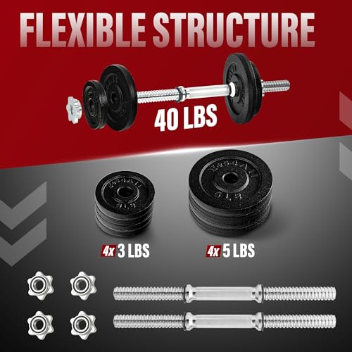 Yes4All Old School Adjustable Dumbbell Set with Weight Plates, Star Lock Collars/Connector, 40lbs to 200lbs Adjustable Weight Plates Set