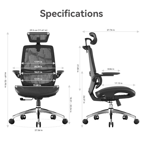 SIHOO M59AS Ergonomic Office Chair, Desk Chair with 3D Flip-up Armrests, Computer Chair with Dual Back Design and Adaptive Dynamic Lumbar Support