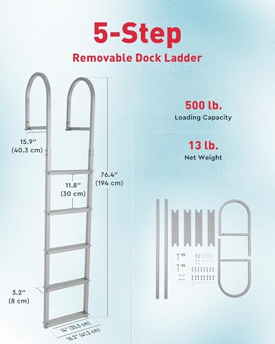 CO-Z 3 Step Removable Dock Ladder, Pontoon Boat Ladder with 350lb Load, Aluminum Swim Ladder with Wide Step & Nonslip Tread