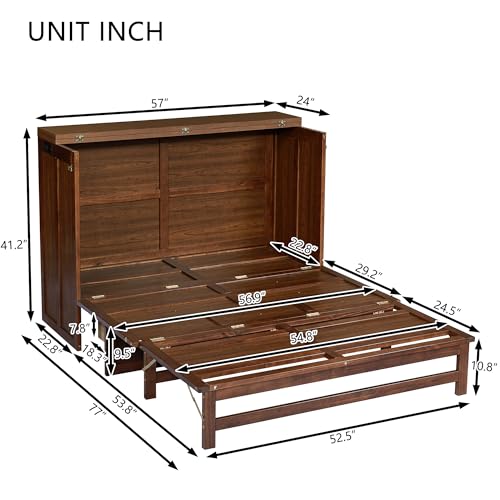 Queen Murphy Bed with Desk and Removable Shelves on Each Side, Murphy Bed Chest Murphy Bed Frame w/USB Port for Home Office, Studio or Guest Room