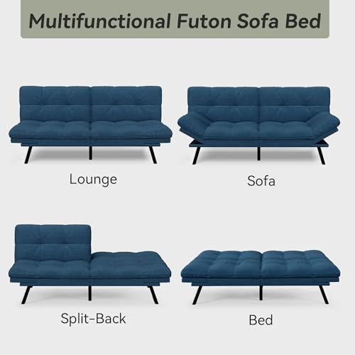 71" Convertible Futon Sofa,Faux Leather Futon Couch Bed,Sleeper Sofa Bed,Memory Foam Modern Folding Small Loveseat for Living Room,Office,Apartment