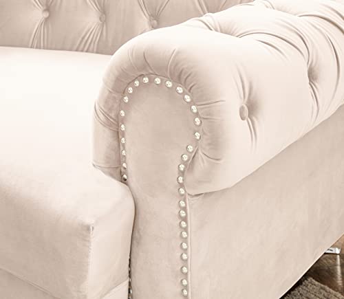 Velvet Curved Symmetrical Modular Semi Circular Sofa Sectional, Cream
