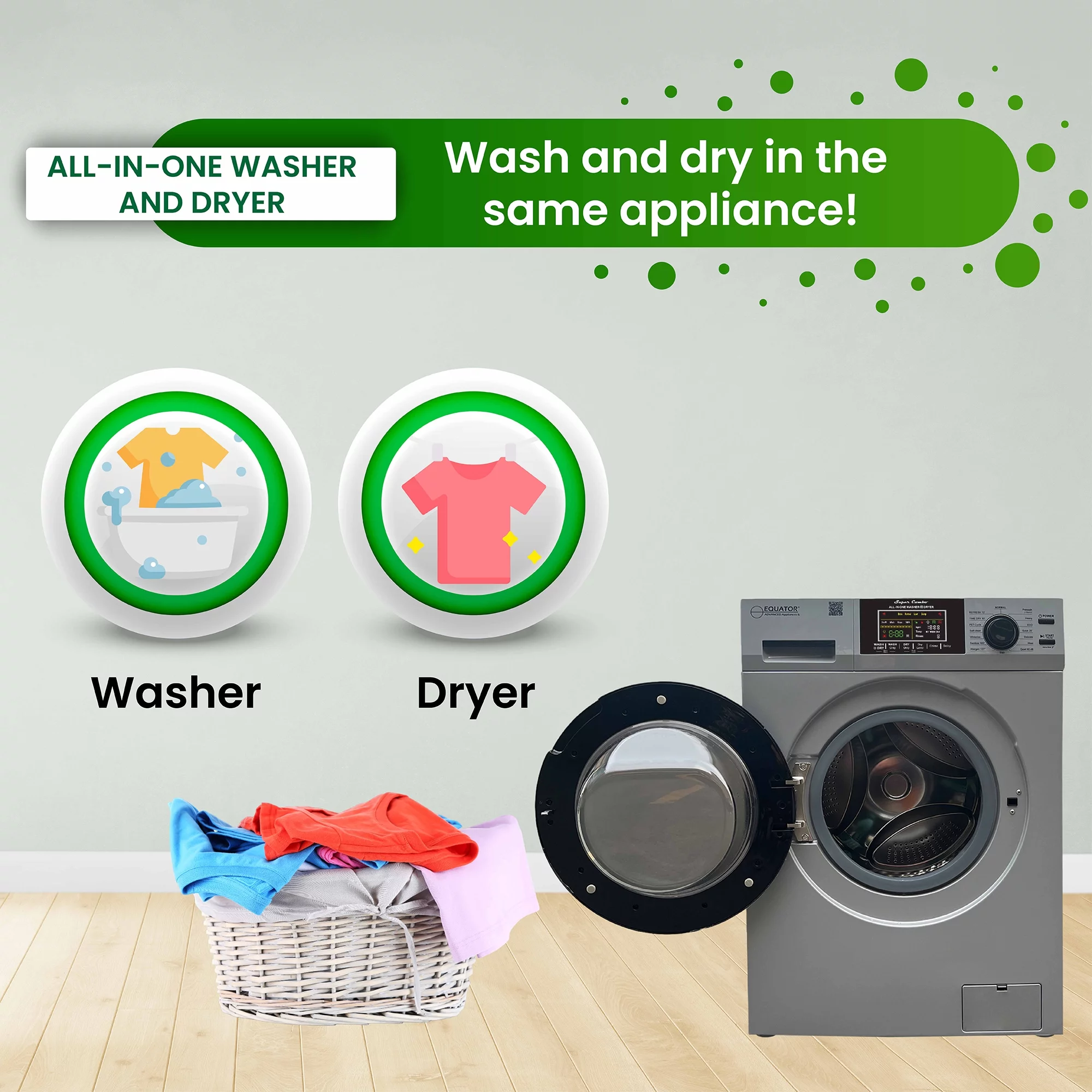 Equator Fully Built-in All-in-One Combo Washer-Dryer Ventless 1.62 cf/15lbs 110V White