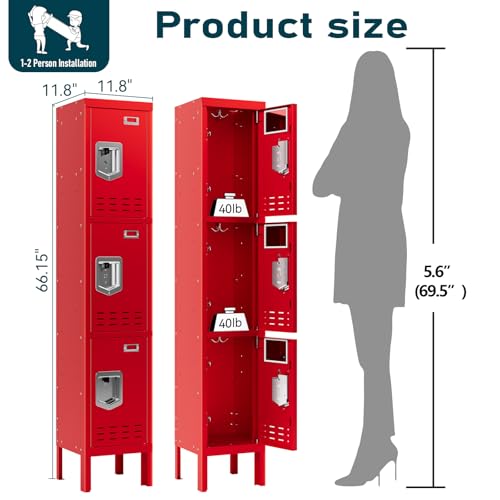 Metal Cabinet Home Office Storage,Lockers,Lockable Employees Metal Locker with Door,54" Height Steel Locker,Lockable Steel Locker for Gym,School,Home