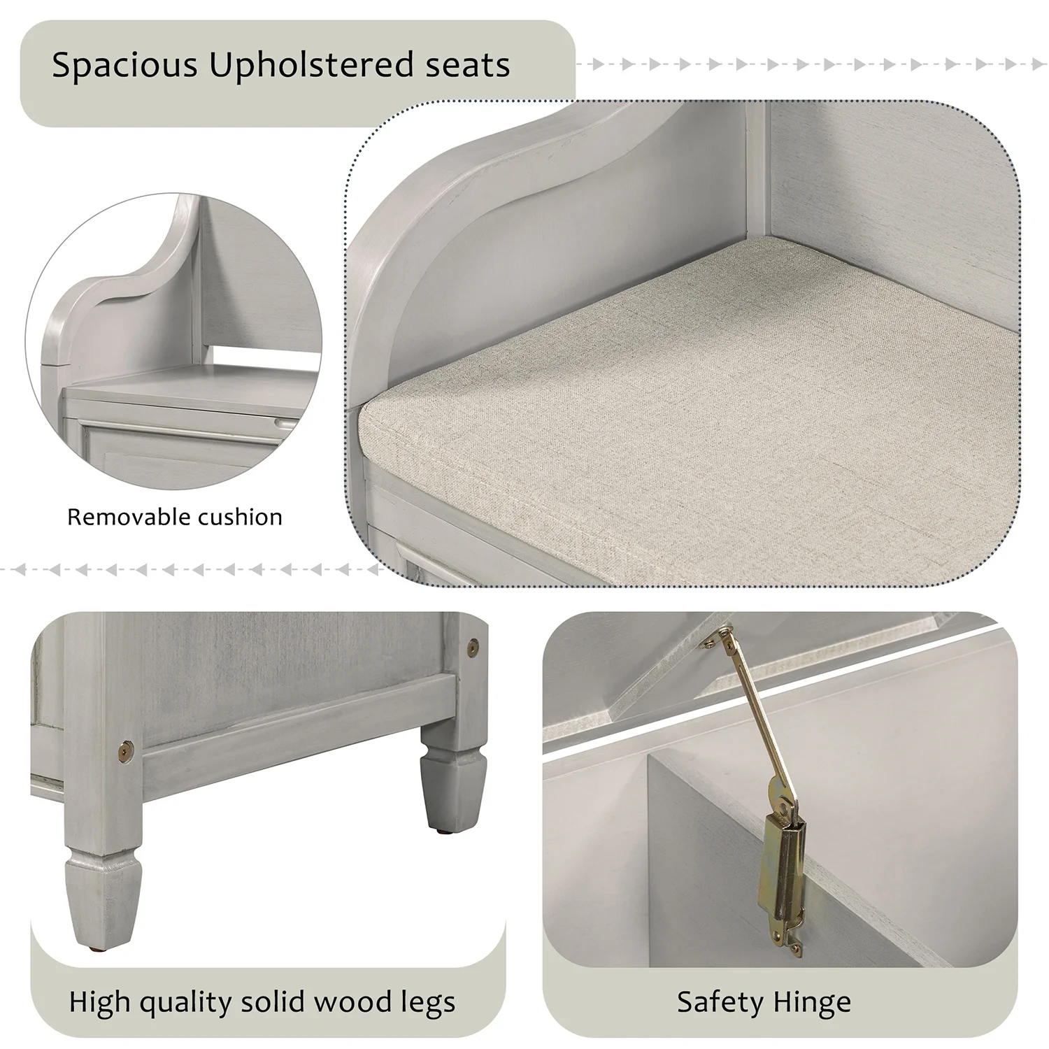 Churanty Rustic Solid Wood Entryway Storage Bench with Removable Cushion Shoe Bench for Living Room,Gray Wash