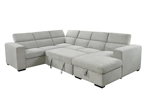 roomfitters 123" Oversized Modern U-Shaped 7-Seat Sectional Sofa Couch with Adjustable Headrest, Sofa Bed with Storage Chaise