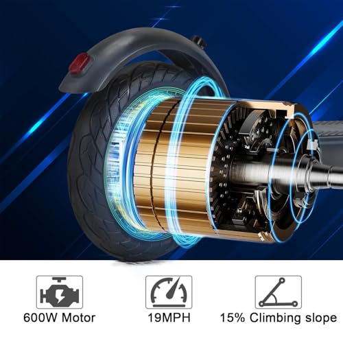 Electric Scooter 10" Solid Tires 600W Peak Motor Up to 20Miles Range and 19Mph Speed for Adults
