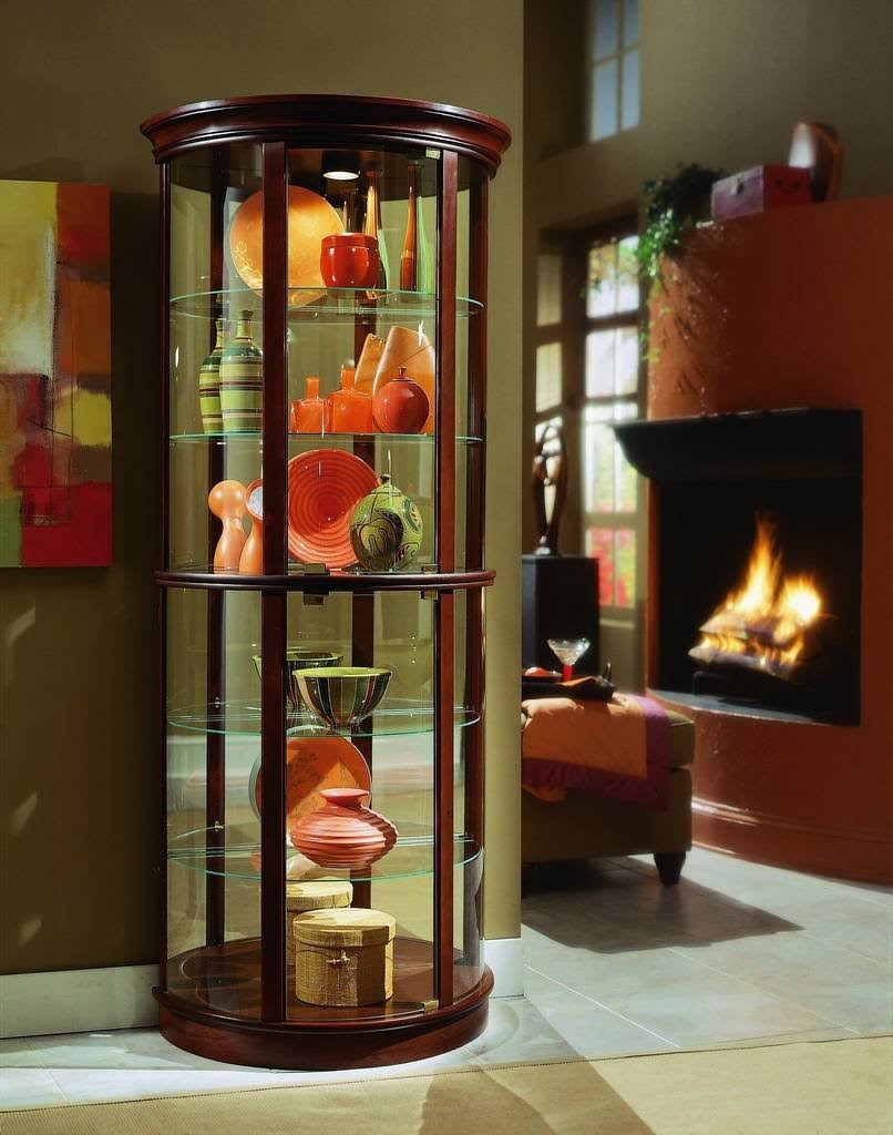 Pulaski Half Round Curio, 32 by 17 by 76-Inch, Brown