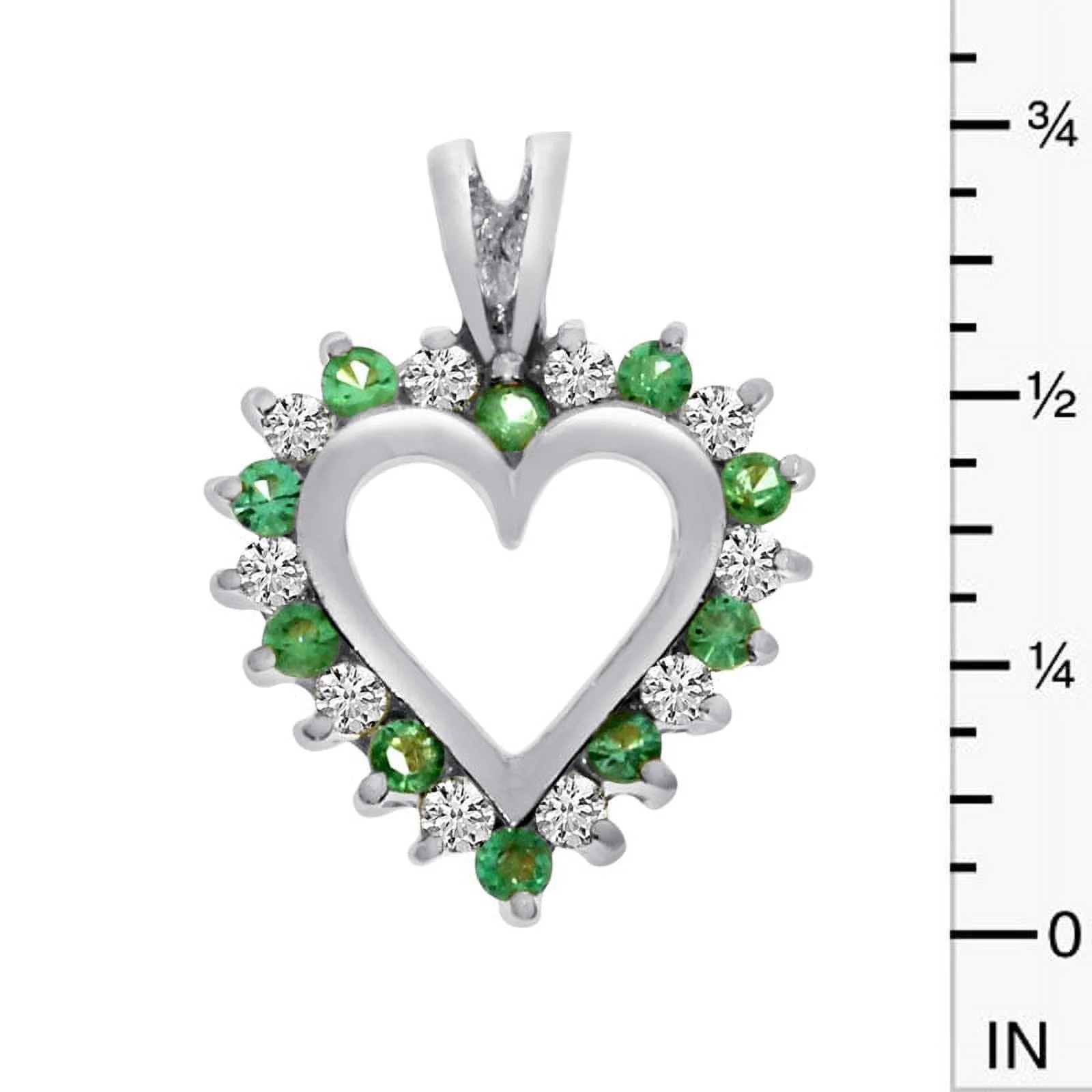 14k White Gold Emerald and Diamond Heart Shaped Pendant with 18" Chain