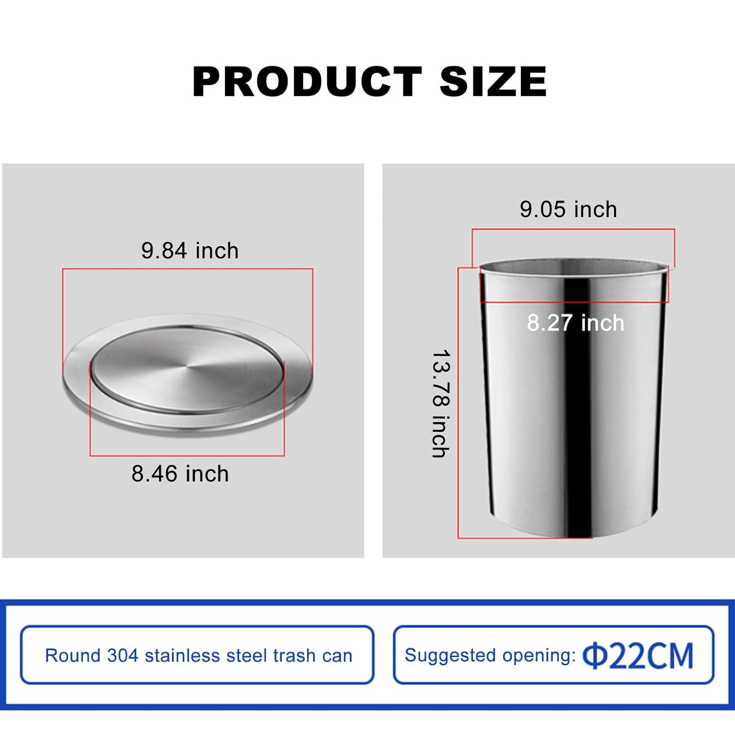 Built-In Round Countertop Trash Bin, Stainless Steel Trash Grommet with Balance Flap Cover for Kitchen Home Garbage Use