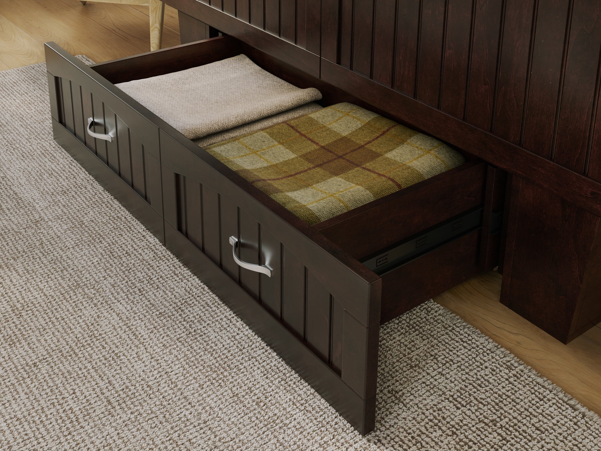 AFI Nantucket Queen Solid Wood Murphy Bed Chest with Mattress, Drawer & Charger in Espresso