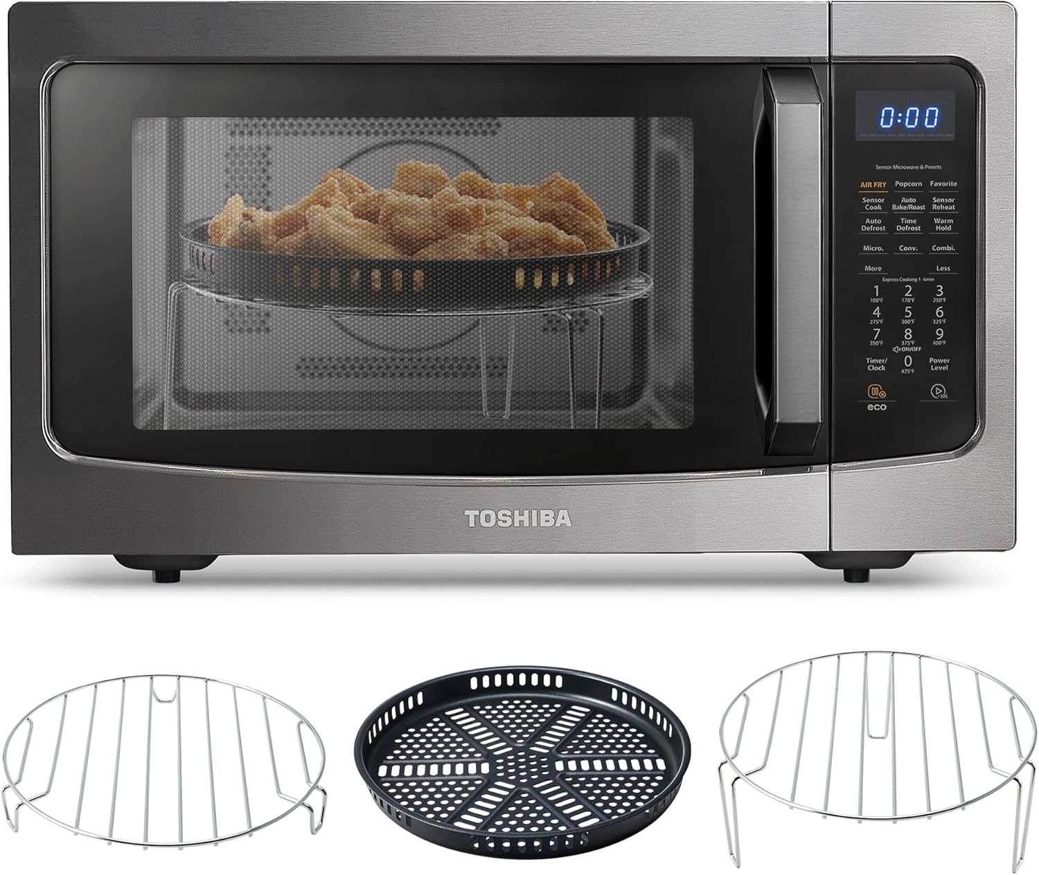 TOSHIBA 4-in-1 ML-EC42P(BS) Countertop Microwave Oven, Smart Sensor, Convection, Air Fryer Combo, Mute Function, Position Memory 13.6" Turntable