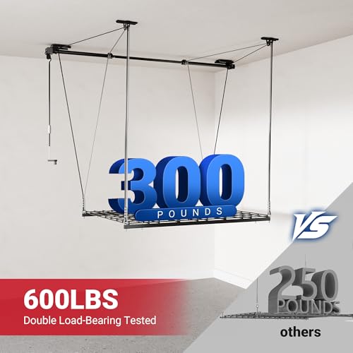 FLEXIMOUNTS Overhead Garage Storage Rack, 4x4 Ft Heavy-Duty Garage Ceiling Storage Racks, Adjustable Organization System with 71'' L Axle