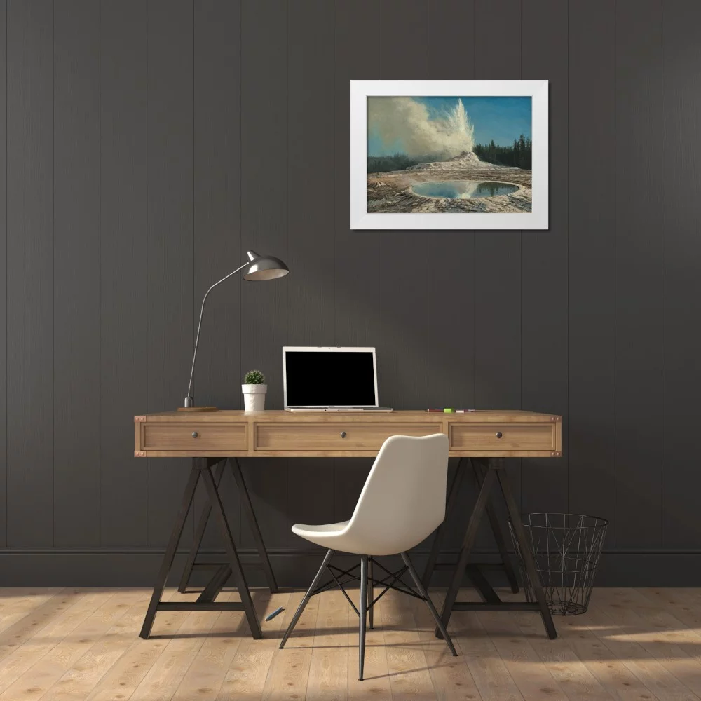 Bierstadt, Albert 14x11 White Modern Wood Framed Museum Art Print Titled - Geyser, Yellowstone Park