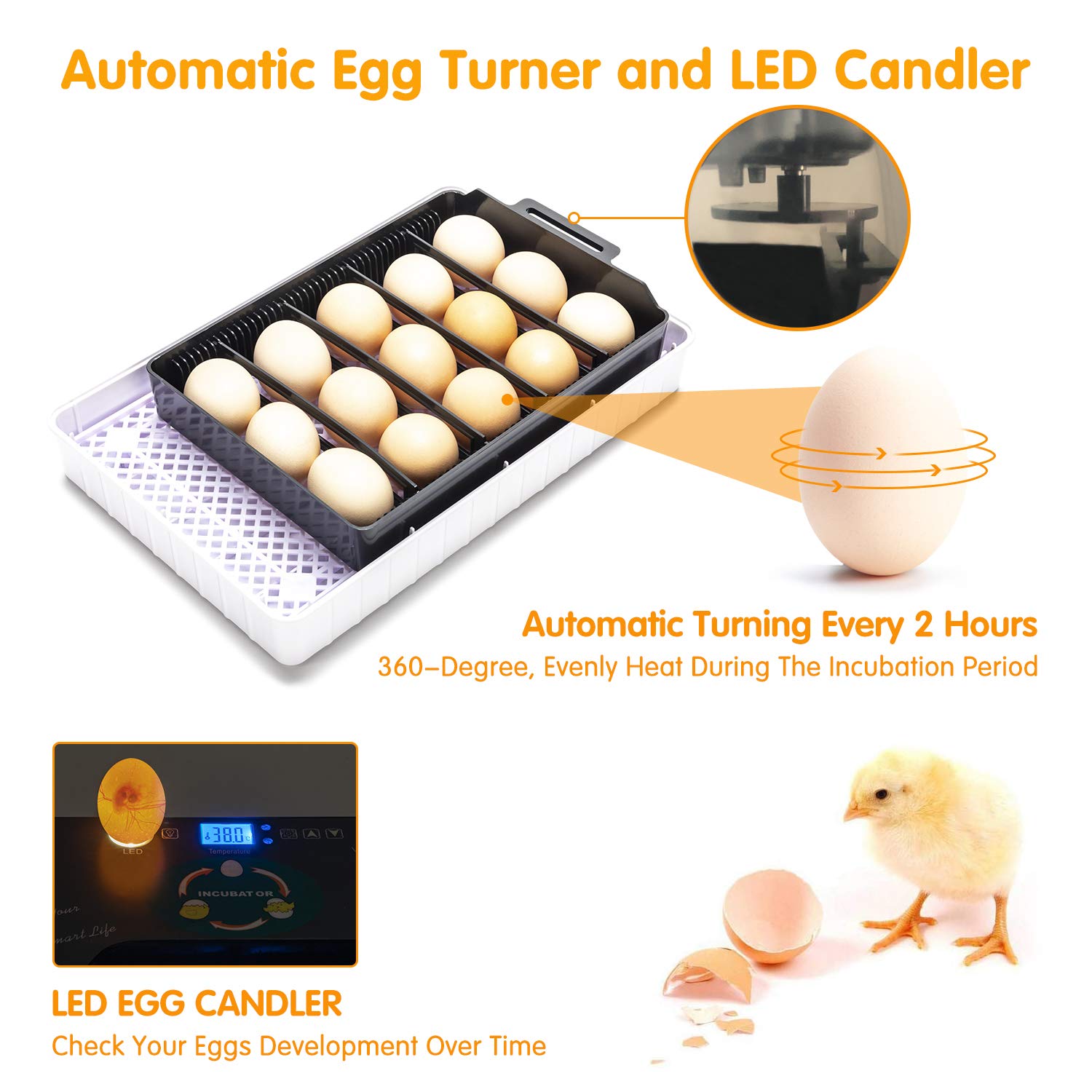 Apdo Egg Incubator, 9-35 Eggs Fully Automatic Poultry Hatcher Machine, Led Candler Automatic Egg Turner Temperature Control