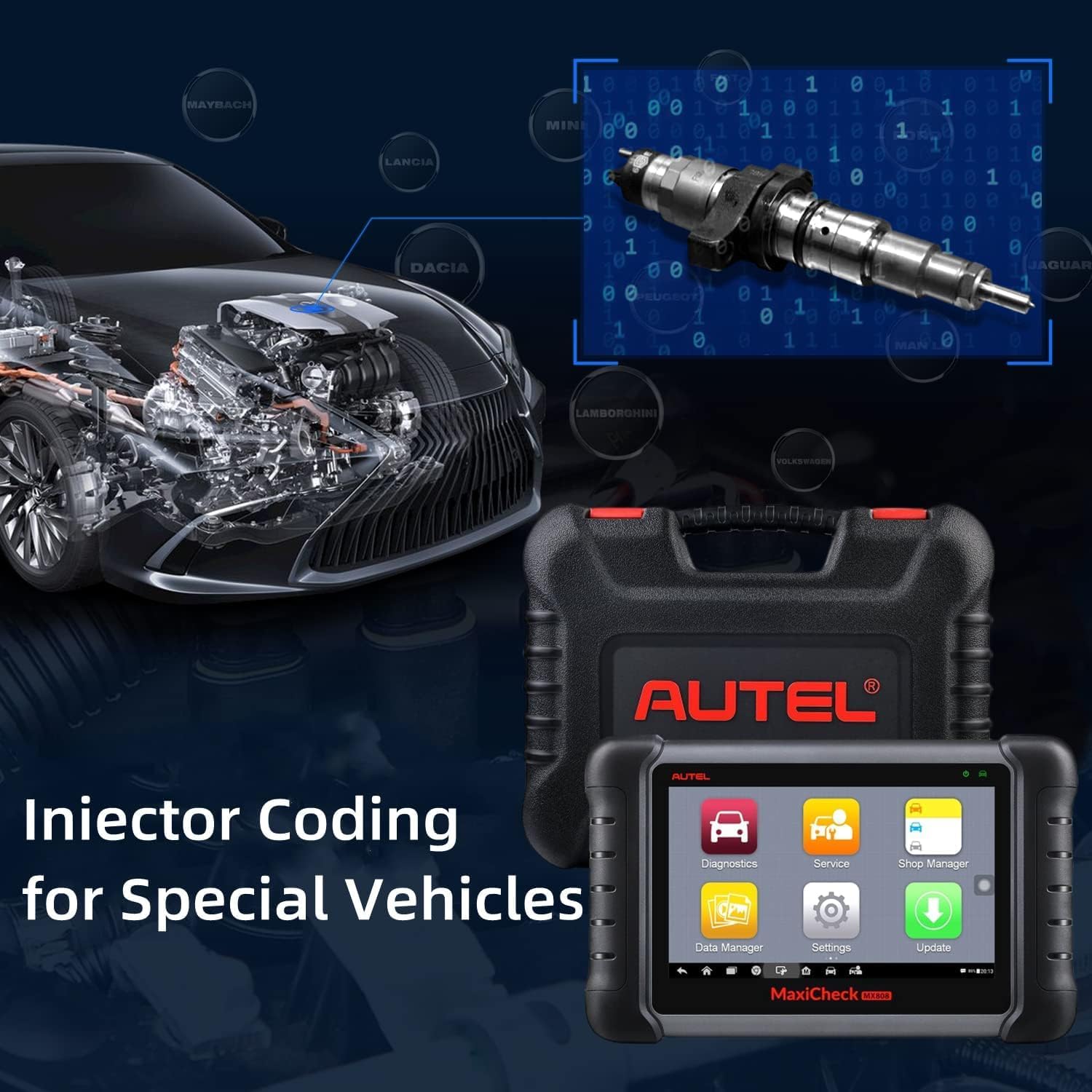 Autel Maxicheck MX808, Autel Scanner, 28+ Services, Active Test, All System Diagnose, Injector Coding, FCA Autoauth, ECU Information