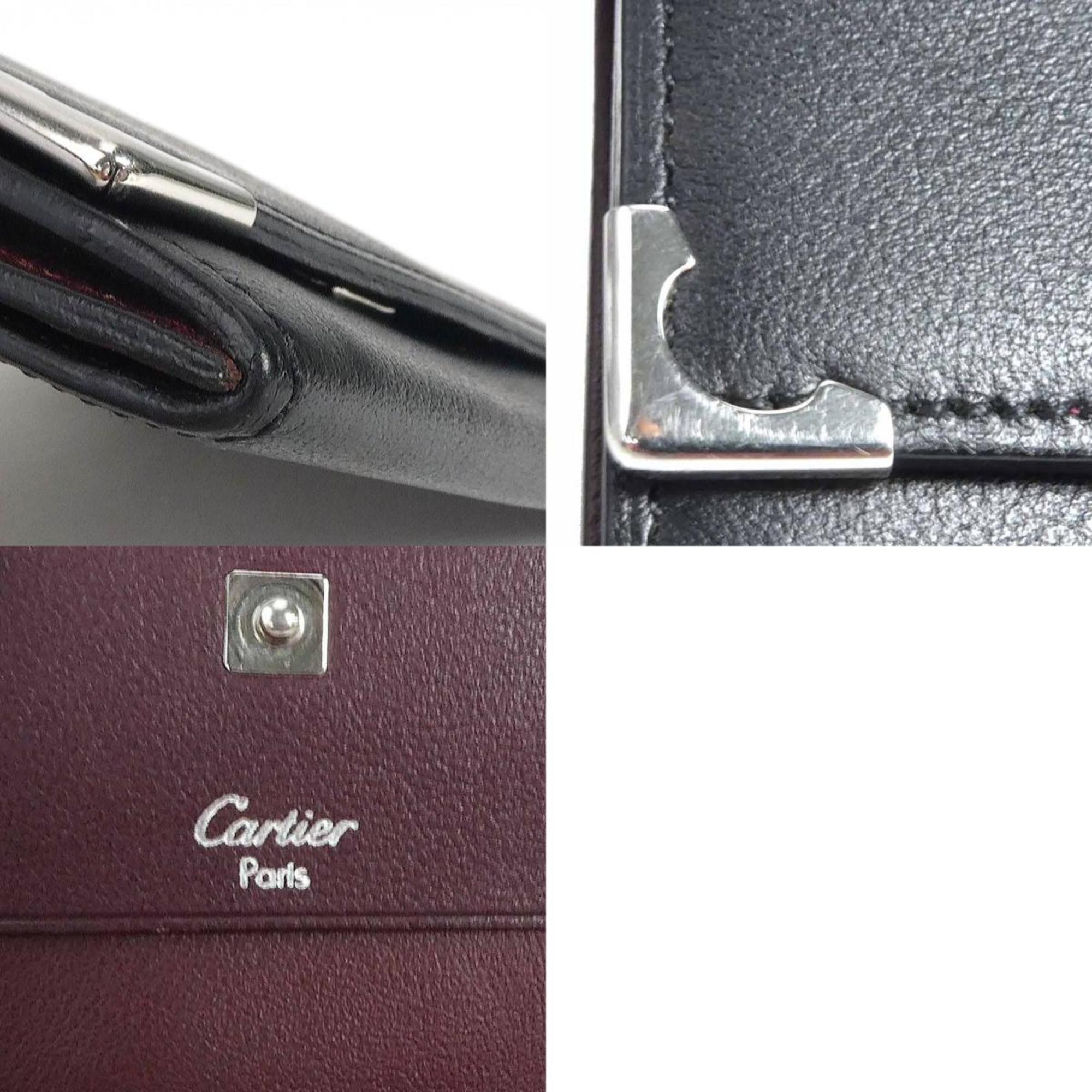 Pre-Owned Cartier CARTIER coin case leather black silver unisex e55951a (Good)