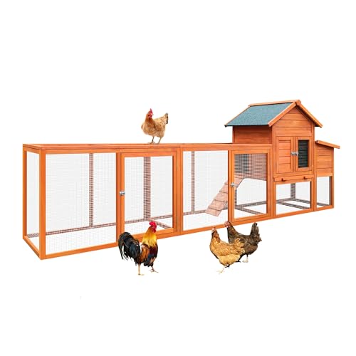 KEIKI 122＂Large Wooden Chicken Coop with Run and Nesting Box, Outdoor Hen House, Wooden Poultry Cage Wire Fence Poultry Cage - Radiant Selections