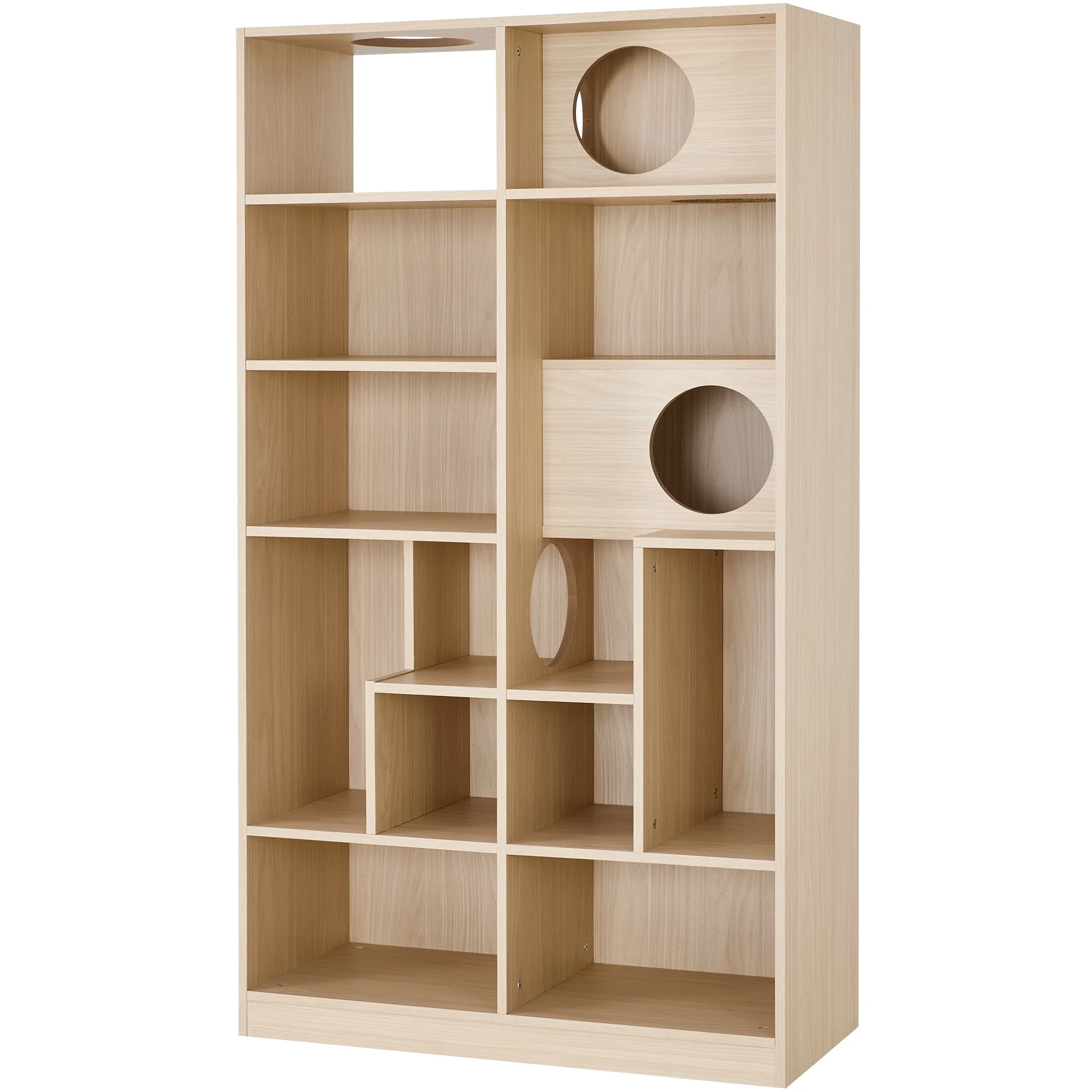 ZephyPaws Furniture Style Cat Bookcase with Shelves,Cat Tree Tower with Storage,Modern Book Shelf Furniture for Home Decor,Natural