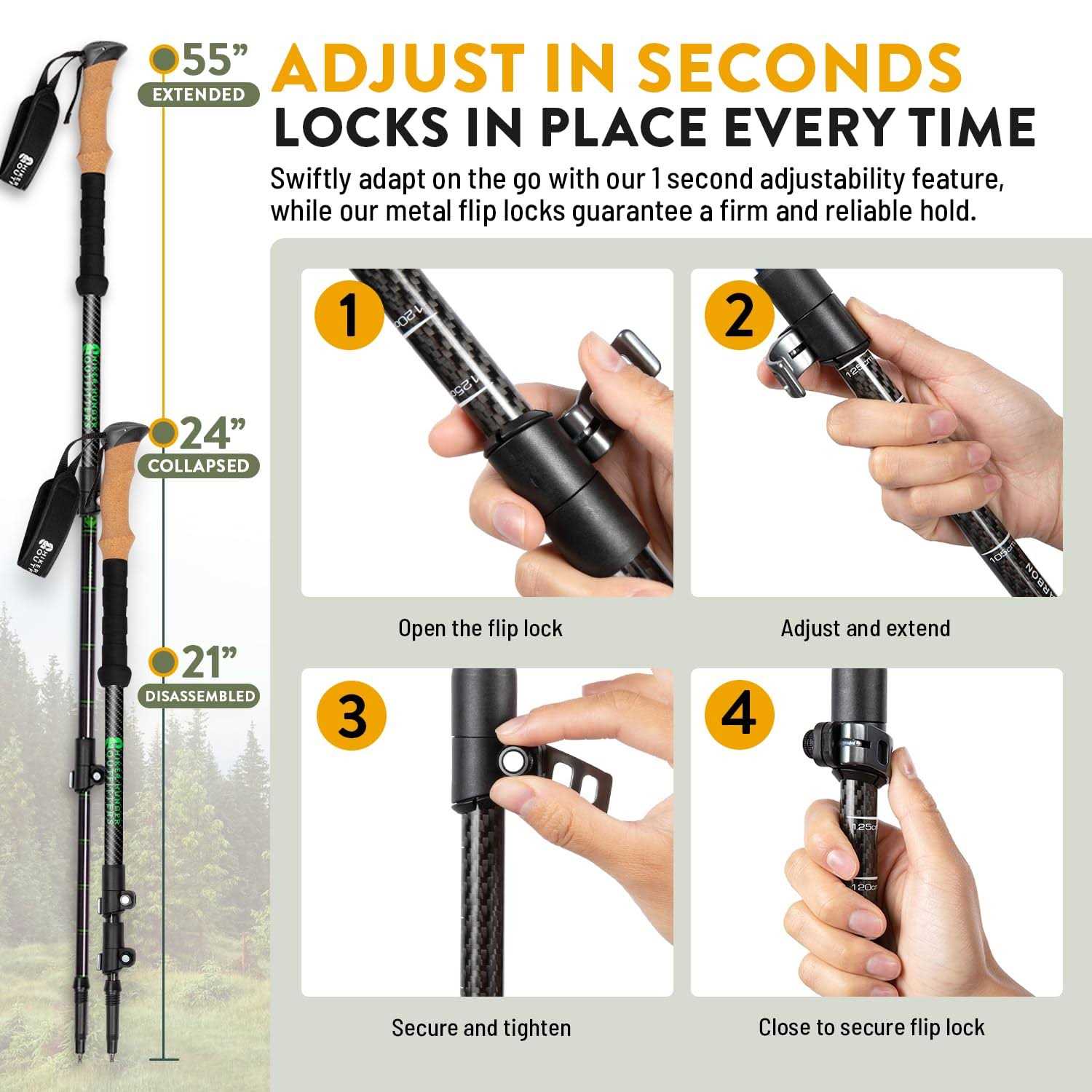 Hiker Hunger Outfitters Hiker Hunger Carbon Fiber Trekking Poles Collapsible Walking - Sports Supplies Online Store