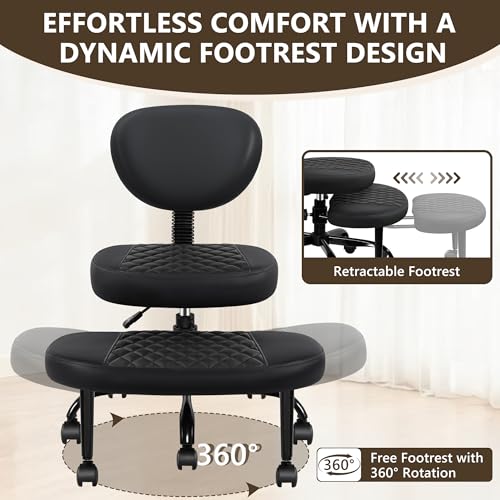 Ergonomic Cross Legged Office Chair with Wheels - Adjustable Height for Meditation, ADHD Desk & Yoga - Wide Criss Cross Design with Lumbar Support