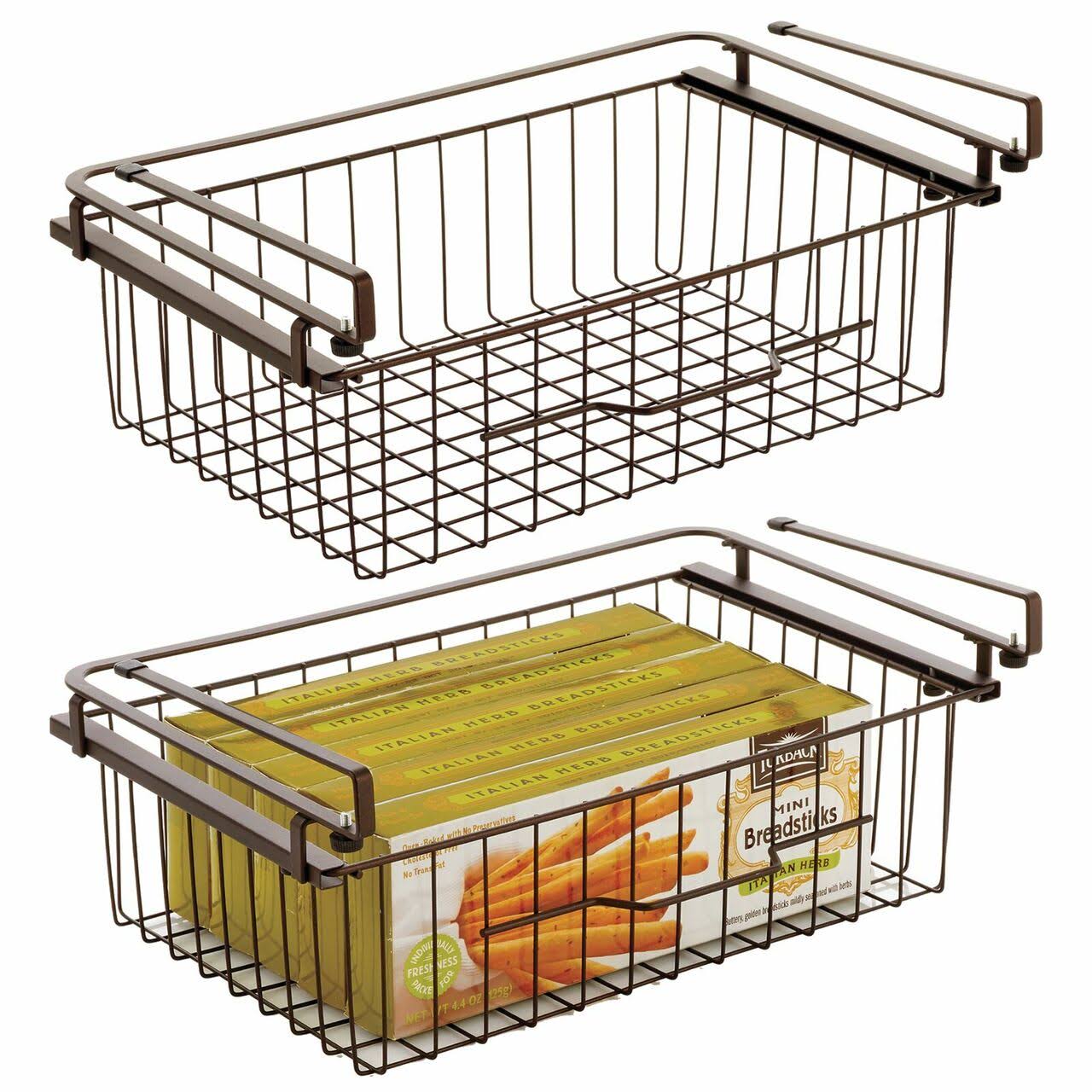 mDesign Large Metal Wire Hanging Pullout Drawer Basket - Sliding Under Shelf Storage Organizer - attaches to Shelving - Easy Ins