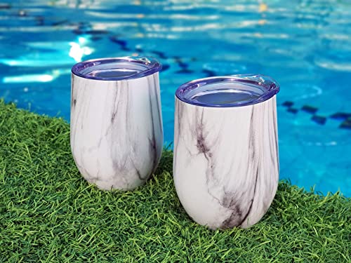 CHILLOUT LIFE Stainless Steel Wine Tumblers 4 Pack 12 oz - Double Wall Vacuum Insulated Wine Cups with Lids and Straws Set for Coffee, Wine