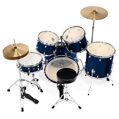 Ashthorpe 5-Piece Full Size Adult Drum Set with Remo Heads & Premium Brass Cymbals - Complete Professional Percussion Kit with Chrome Hardware