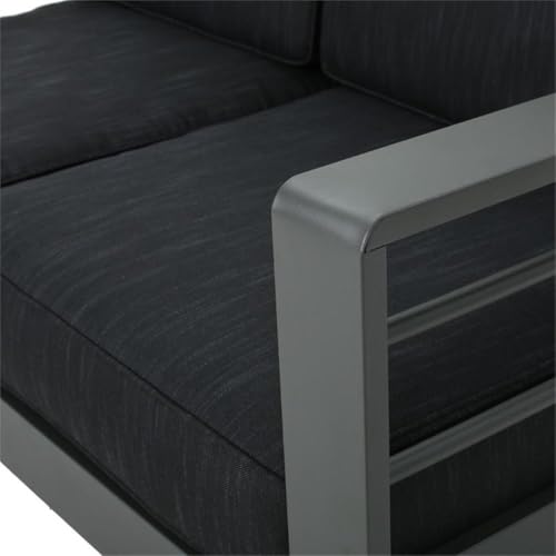 GDFStudio Coral Bay Outdoor Grey Aluminum 5 Piece Loveseat Chat Set with Fire Table (Dark Grey)