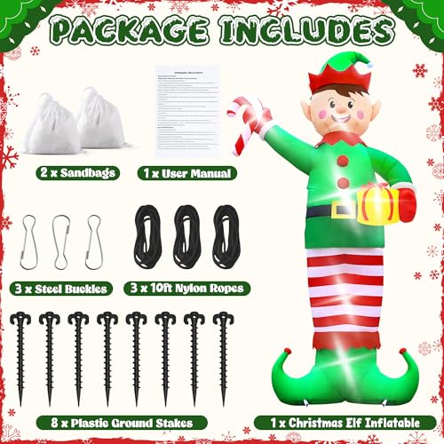 15FT Christmas Inflatables, Giant Inflatable Santa Claus Holding Gift Bags, Blow Up Christmas Santa Claus with 8pcs LED