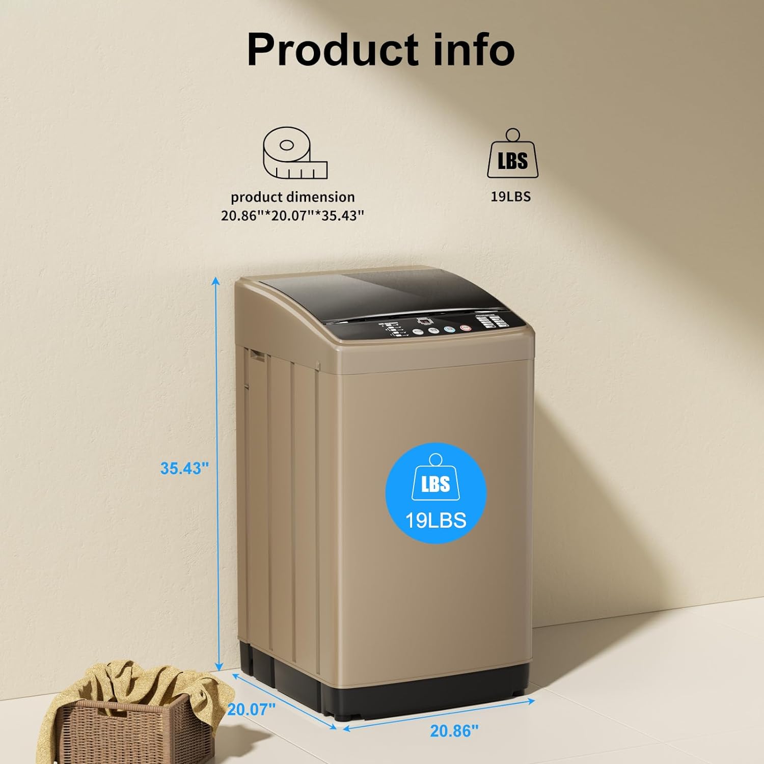 TABU Full-Automatic Washing Machine with Dryer, 2.5 Cu Ft Portable Washer with Drain Pump, 19LBS Automatic Washer Machine with 10 Wash Programs
