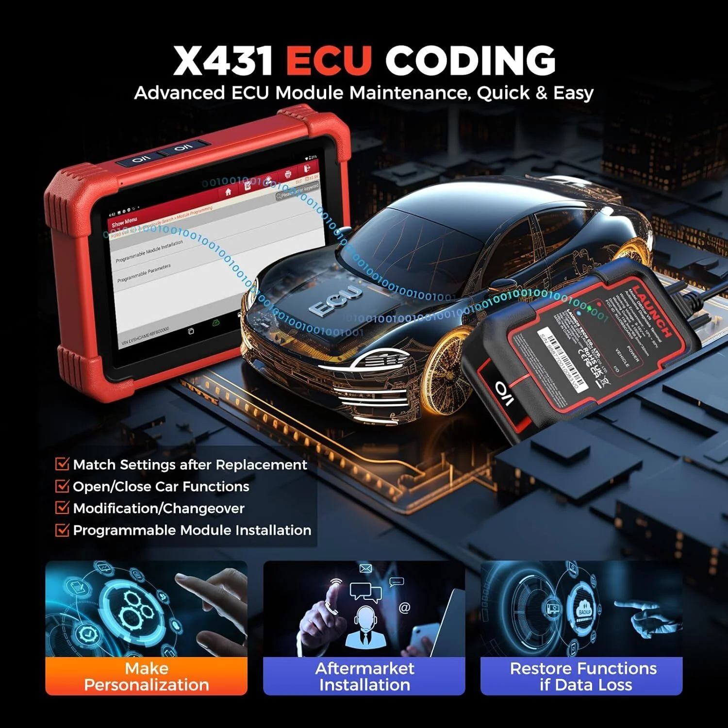 LAUNCH X431 CRP919X BT Elite Car Diagnostic OBD2 Scanner, All System Scan with DBScar VII  ECU Coding 31+ Services CANFD DoIP