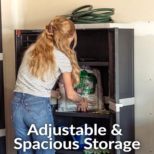 Sunnydaze Lockable Storage Cabinet – Indoor or Outdoor Utility Storage Cabinet with 3 Adjustable Shelves - 57.5" H – Garage, Office, Home