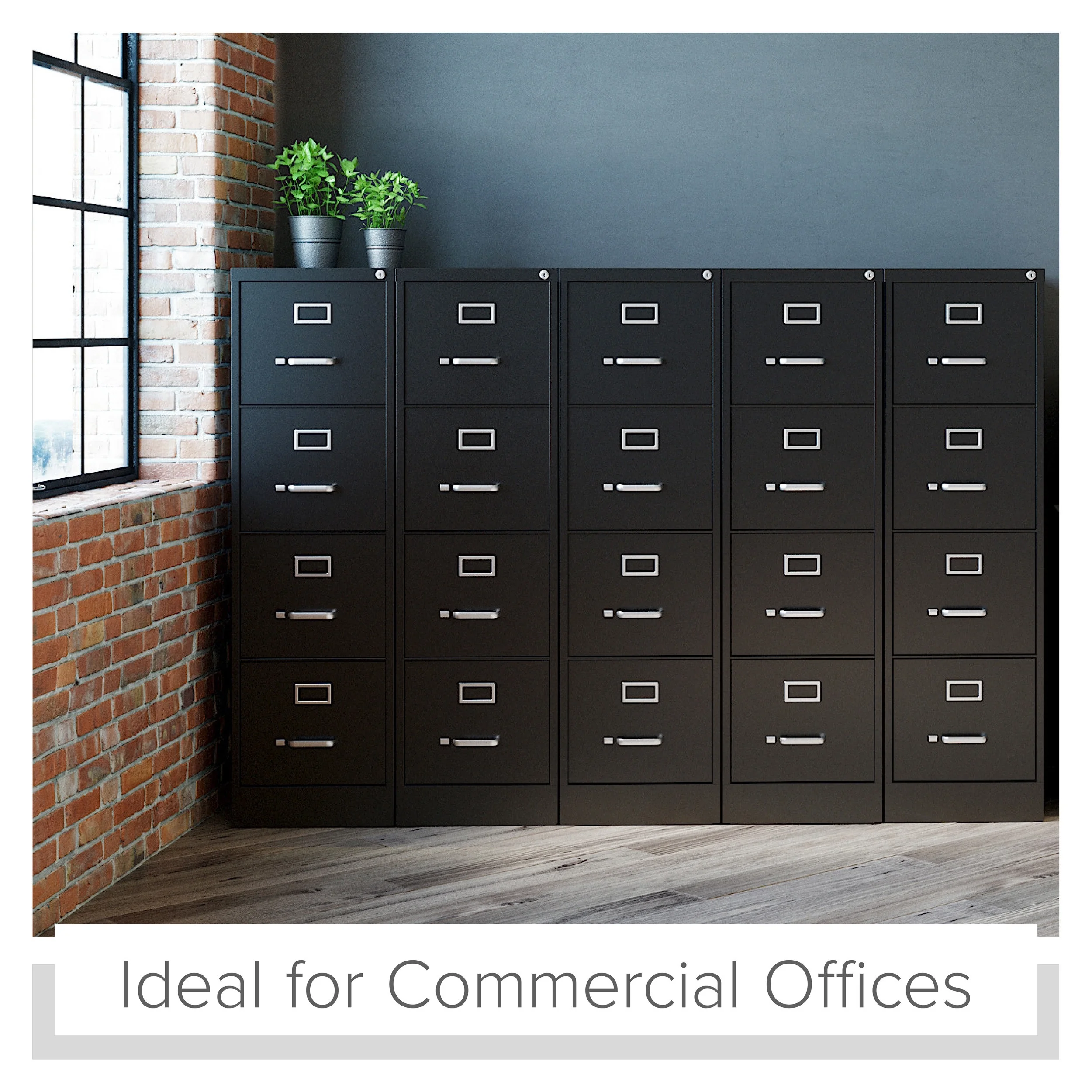 Hirsh 25" Deep 4 Drawer Letter Width Metal Vertical File Cabinet, Commercial Grade, Black