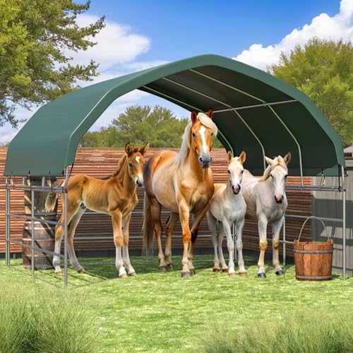YOLENY Corral Shelter (Green, 12'x12'), Heavy Duty Round Style Canopy, Waterproof and UV Treated Universal Cover