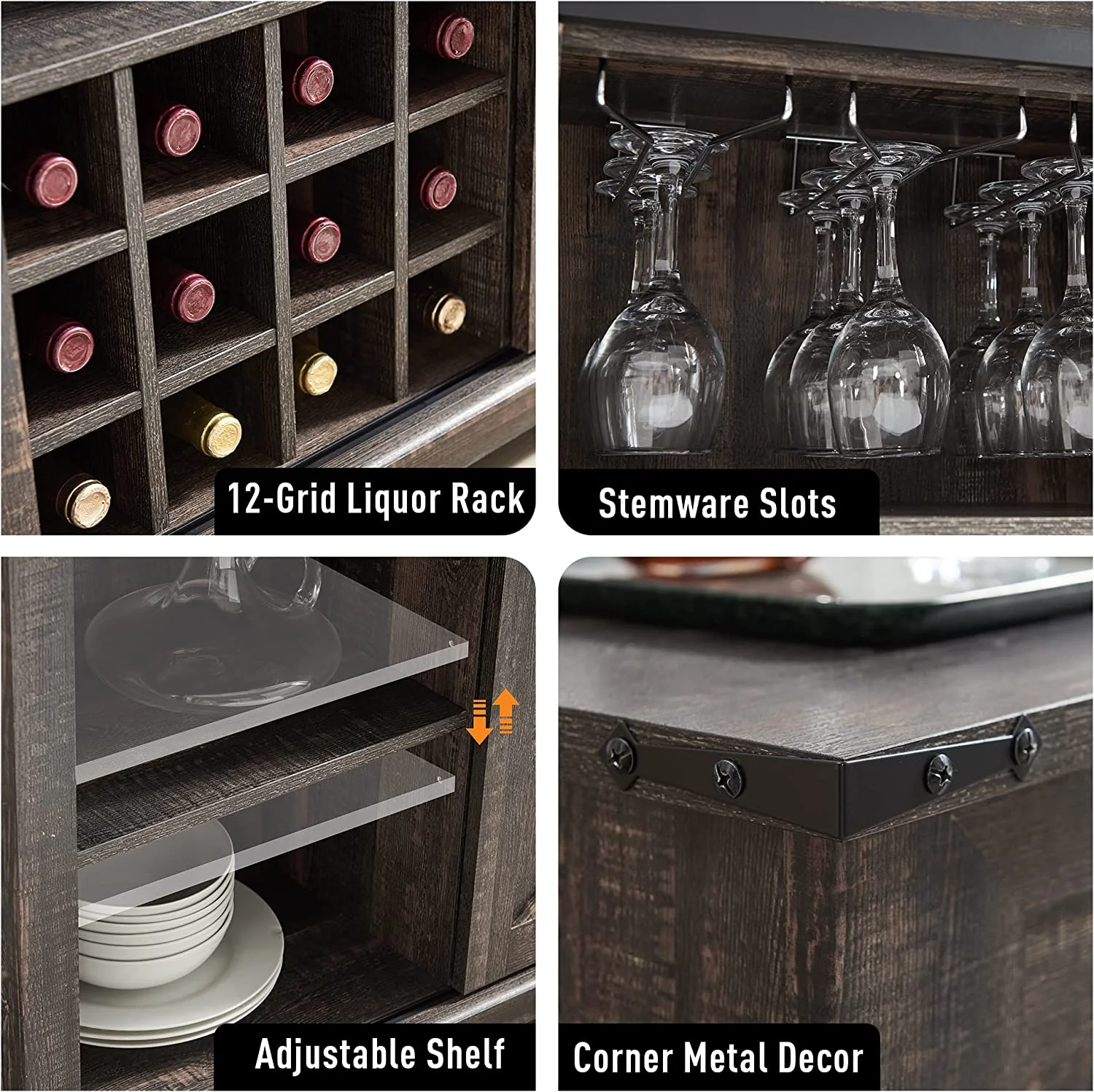 OKD Farmhouse Coffee Bar Cabinet Sideboard Buffet with Wine and Glass Rack, Drawers, Storage Shelves for Dining Room, Living Room