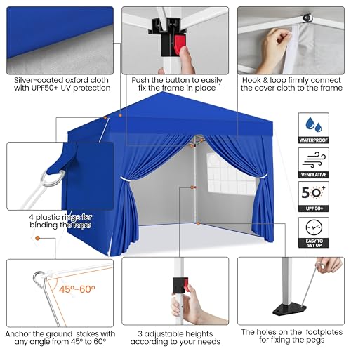 Yaheetech 10x10 Pop Up Canopy with 4 Removable Sidewalls, Portable Enclosed Instant Tent, Waterproof Outdoor Tent, Beach Sun Shelter with 4 Sandbags