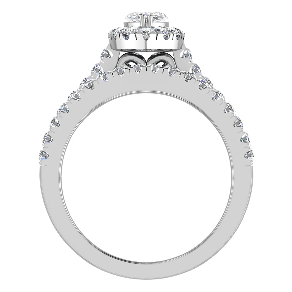 Marquise Cut Halo Diamond Wedding Ring Set 1.25 CT 14K White Gold (H,SI1)