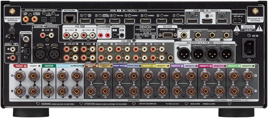 Denon AVR-A1H 15.4-Ch Receiver (150W X 15) - 4K/120 and 8K Home Theater Receiver (2022), Wireless Streaming via Bluetooth, Wi-Fi & HEOS Multi-Room