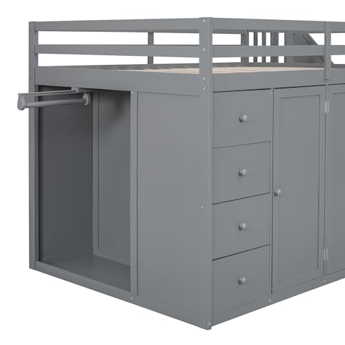 Harper & Bright Designs Twin Size Loft Bed with L-Shaped Desk and Stairs, Solid Wood Loft Bed Frame with Storage Drawers and Bookcase