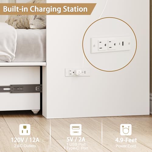 Queen Murphy Bed with Storage & Charging Station, Murphy Cabinet with Foldable Panel, Noisy Free, for Guest Bedroom, Living Room, Office