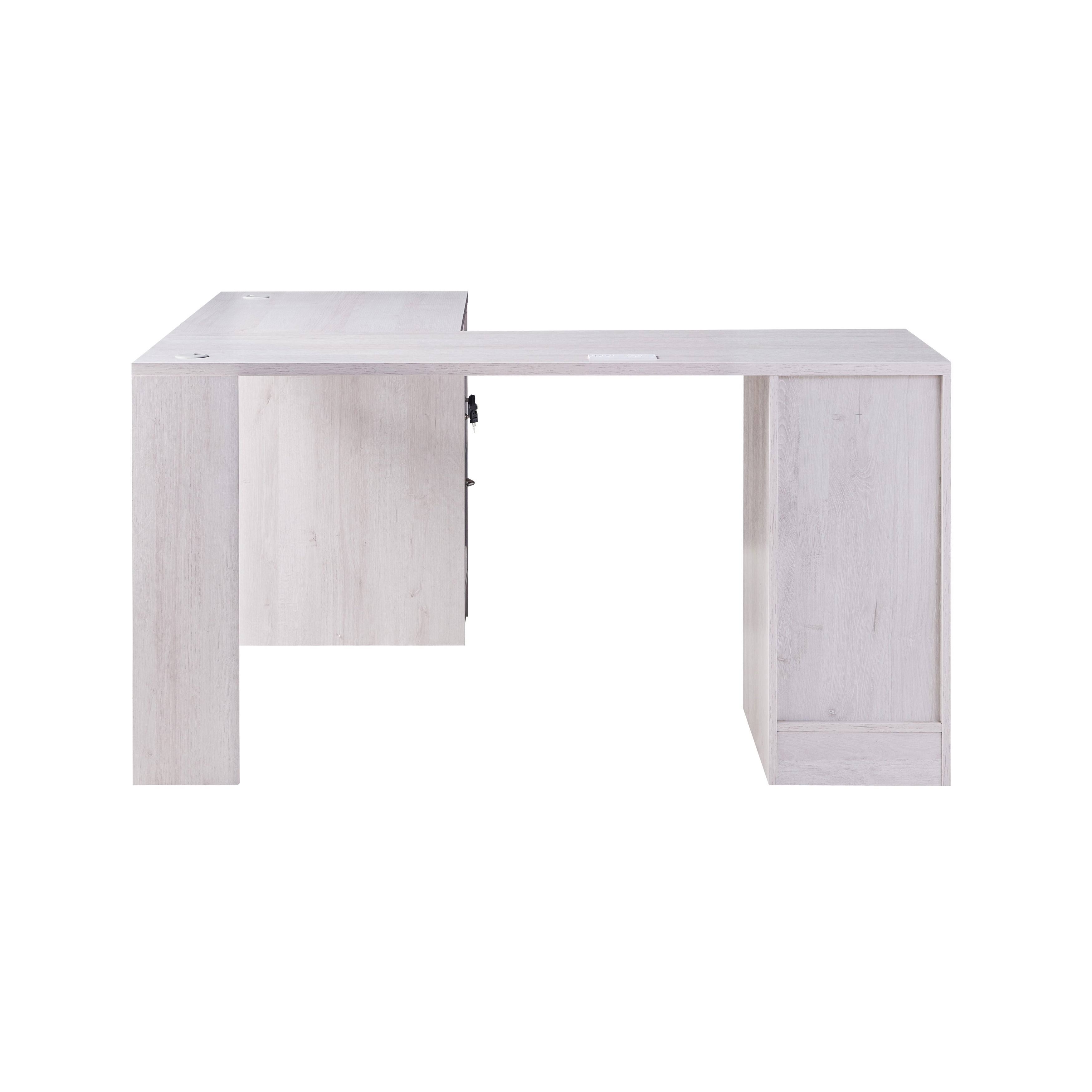Furniture of America Barlon Modern 59-Inch L-Shape Desk with Locking Drawer - White Oak