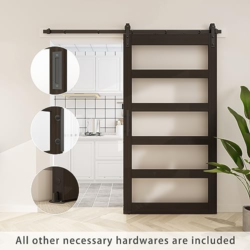 BARNSMITH 42in x 84in Glass Barn Door with 7FT Sliding Door Hardware Kit Included & Handle