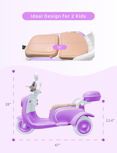 Kids Electric Motorcycle,3 Wheel Bike, Electric Scooter for 3 Year Old,3-Wheel 12V Ride On Scooter for Kids with Storage Compartments